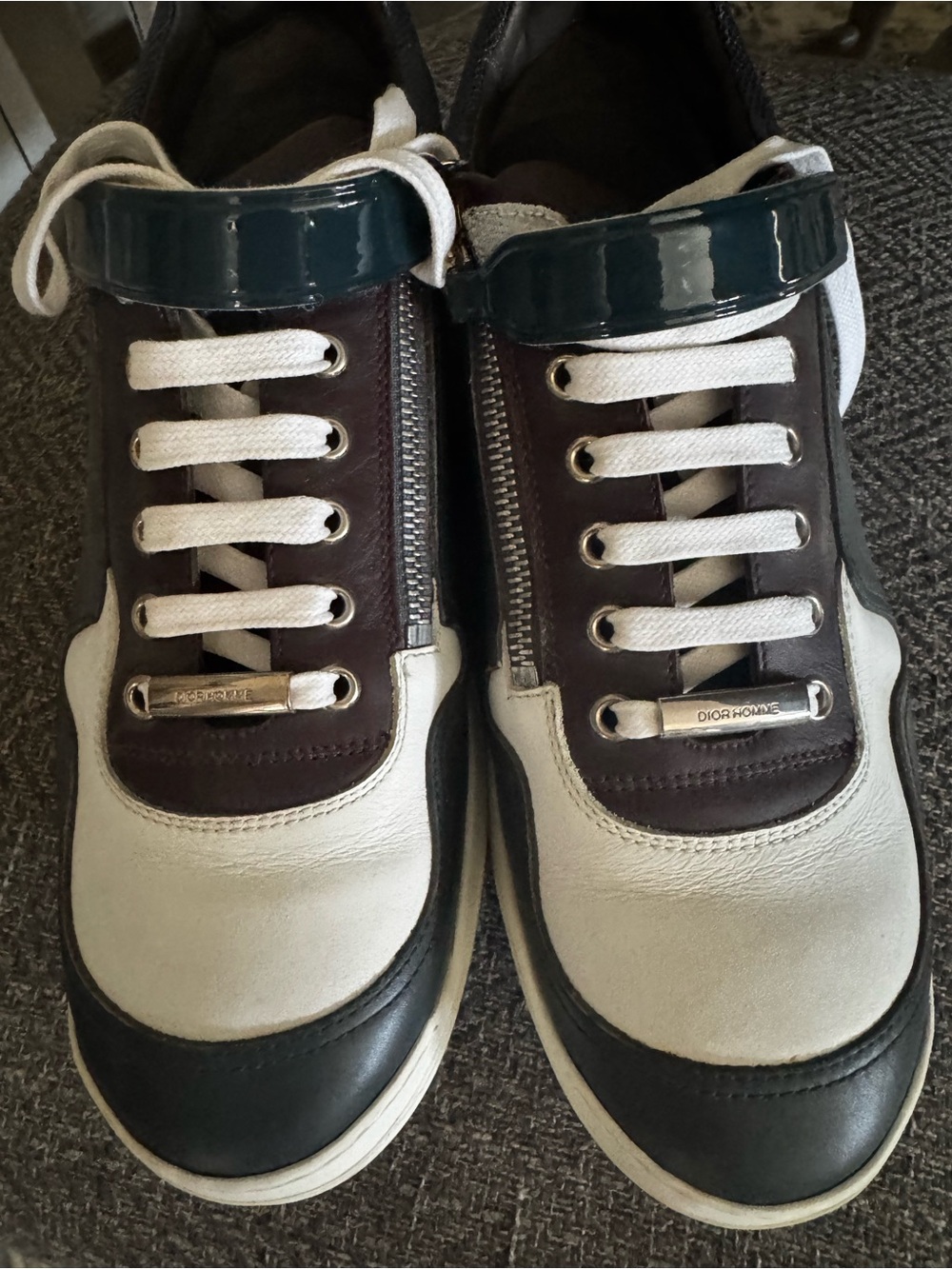 Christian Dior Men's Low-Top Leather Sneakers in White, Black & Dark Brown